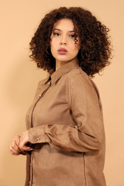 CHEMISE FAUX DAIM CAMEL