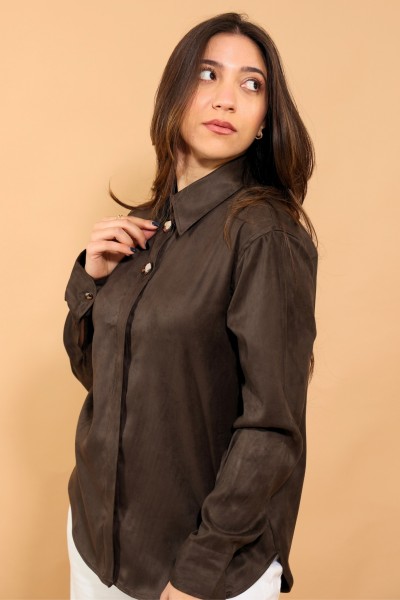 CHEMISE FAUX DAIM MARRON