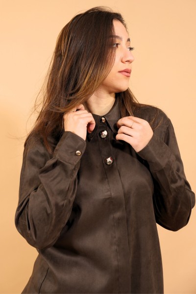 CHEMISE FAUX DAIM MARRON
