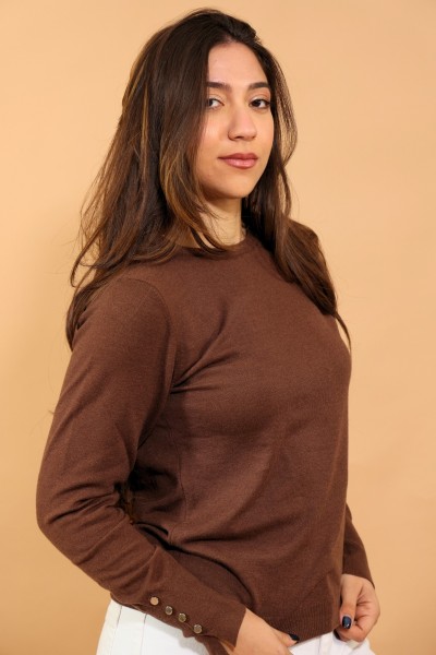 PULL COL ROND MARRON