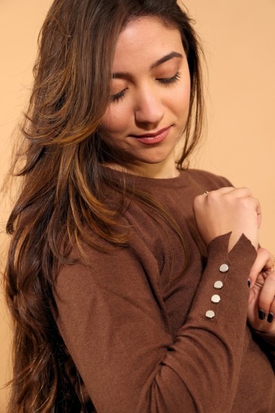 PULL COL ROND MARRON